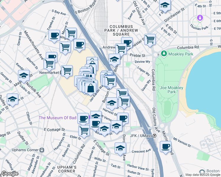 map of restaurants, bars, coffee shops, grocery stores, and more near in Boston