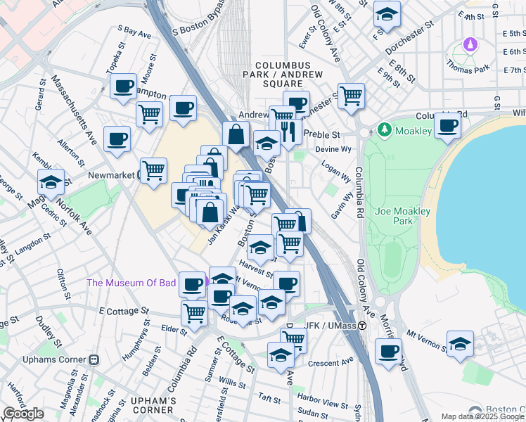map of restaurants, bars, coffee shops, grocery stores, and more near 26 Washburn Street in Boston