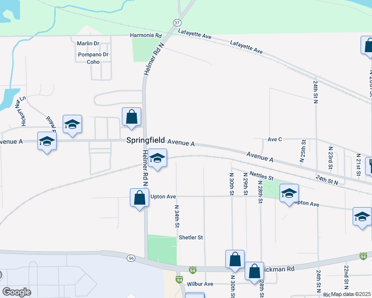 map of restaurants, bars, coffee shops, grocery stores, and more near 424 North 34th Street in Springfield
