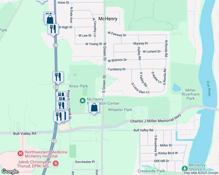 map of restaurants, bars, coffee shops, grocery stores, and more near 3518 Larkin Lane in McHenry