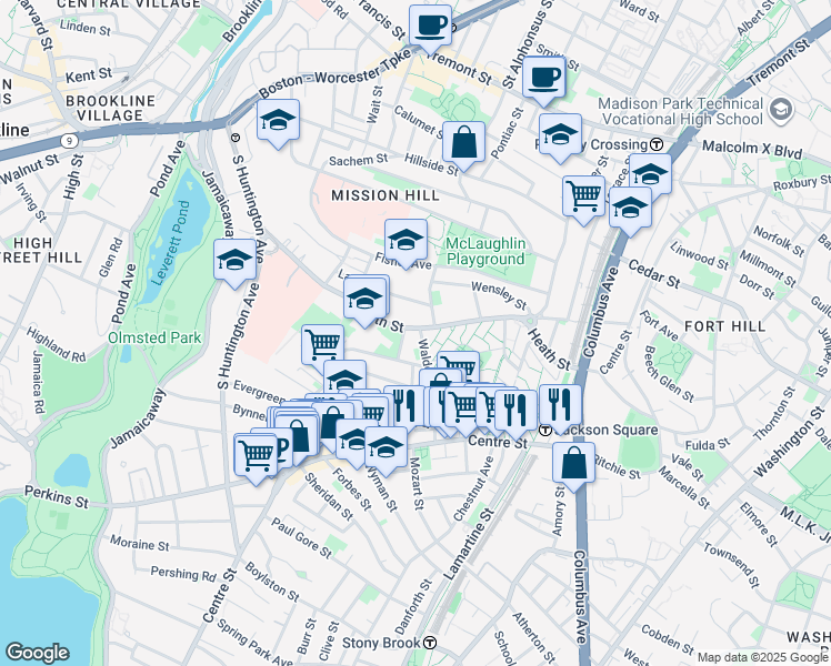map of restaurants, bars, coffee shops, grocery stores, and more near in Boston