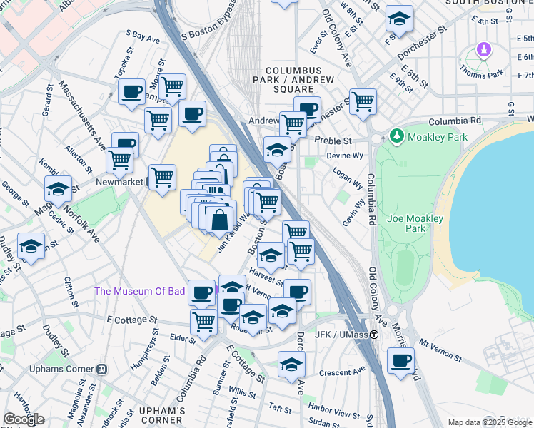 map of restaurants, bars, coffee shops, grocery stores, and more near in Boston