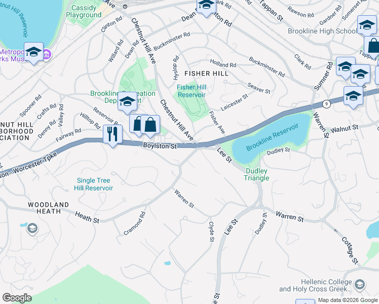 map of restaurants, bars, coffee shops, grocery stores, and more near 35 Heath Street in Brookline