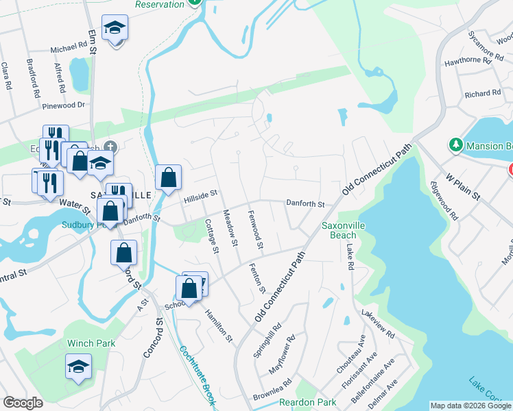 map of restaurants, bars, coffee shops, grocery stores, and more near 18 Fenwood Street in Framingham