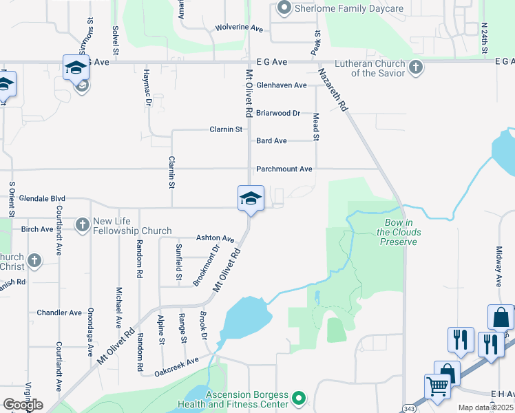 map of restaurants, bars, coffee shops, grocery stores, and more near 3530 Mount Olivet Road in Kalamazoo