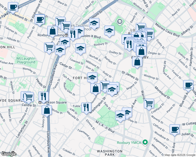 map of restaurants, bars, coffee shops, grocery stores, and more near 51 Cedar Street in Boston