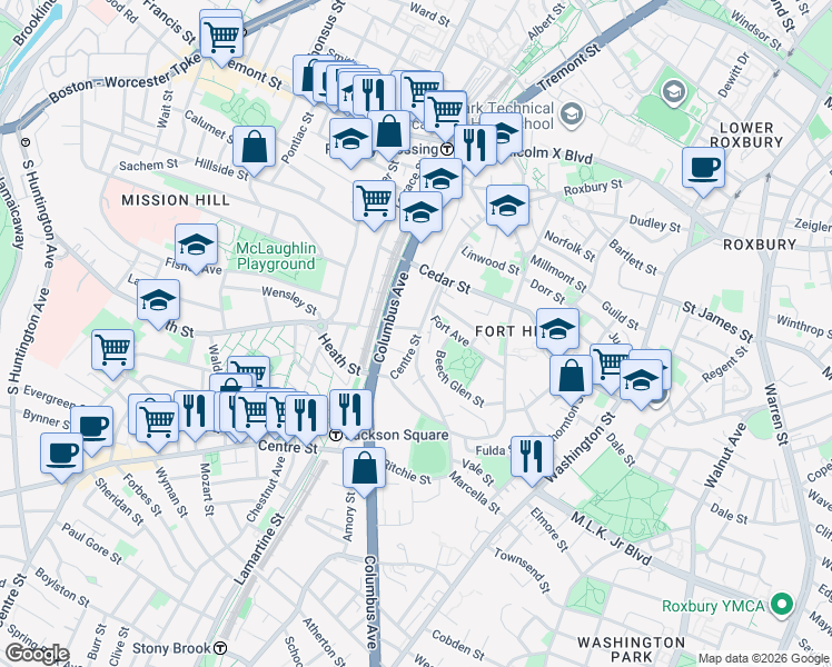 map of restaurants, bars, coffee shops, grocery stores, and more near 142 Centre Street in Boston