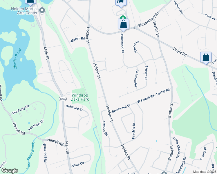 map of restaurants, bars, coffee shops, grocery stores, and more near 184 Holden Street in Holden