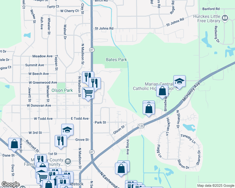 map of restaurants, bars, coffee shops, grocery stores, and more near 1018 Greenwood Circle in Woodstock