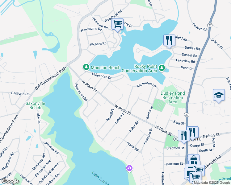 map of restaurants, bars, coffee shops, grocery stores, and more near 4 Bogren Lane in Wayland
