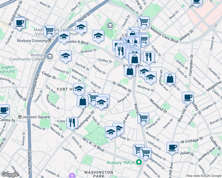 map of restaurants, bars, coffee shops, grocery stores, and more near 46 Alpine Street in Boston
