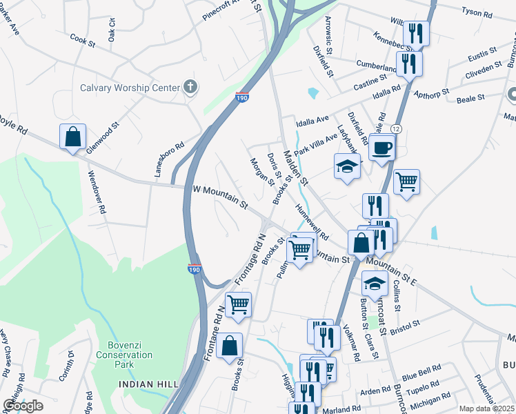 map of restaurants, bars, coffee shops, grocery stores, and more near 115 Mountain Street West in Worcester
