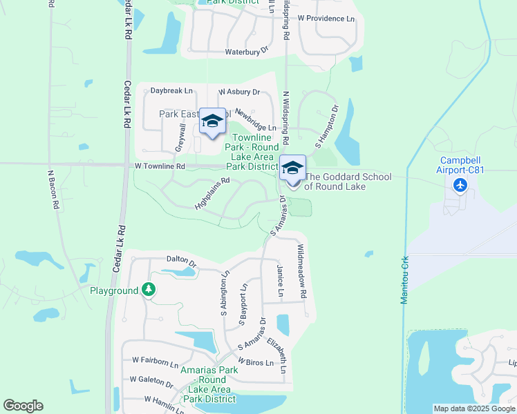 map of restaurants, bars, coffee shops, grocery stores, and more near 271 West Prairie Walk Lane in Round Lake