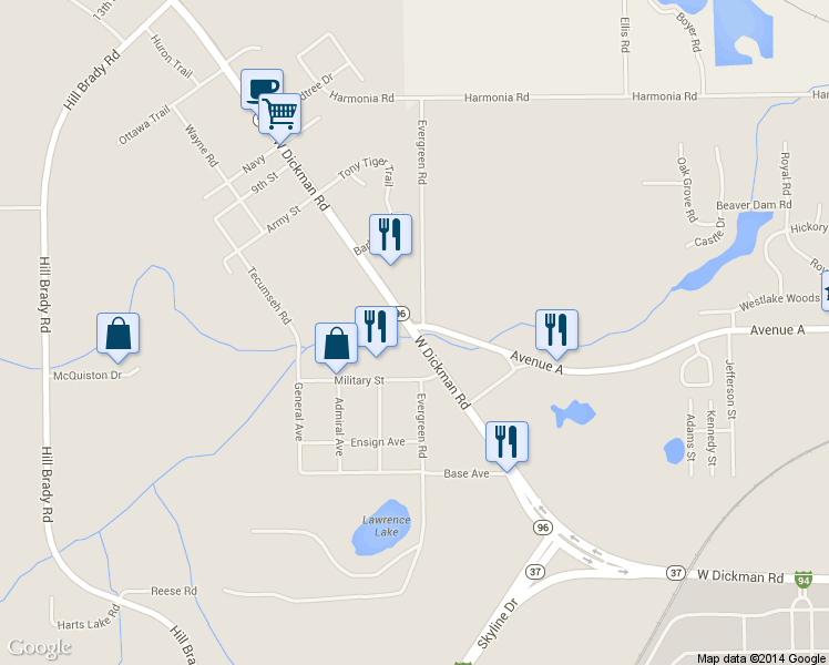 map of restaurants, bars, coffee shops, grocery stores, and more near 4150 W Dickman Rd in Springfield