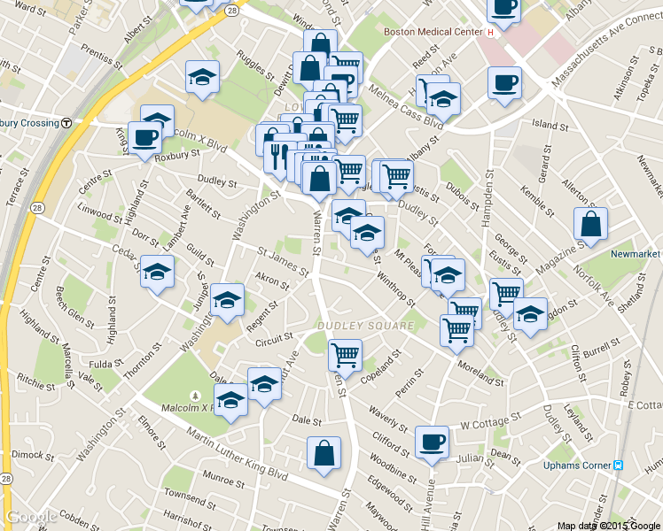 map of restaurants, bars, coffee shops, grocery stores, and more near 20 Kearsarge Avenue in Boston