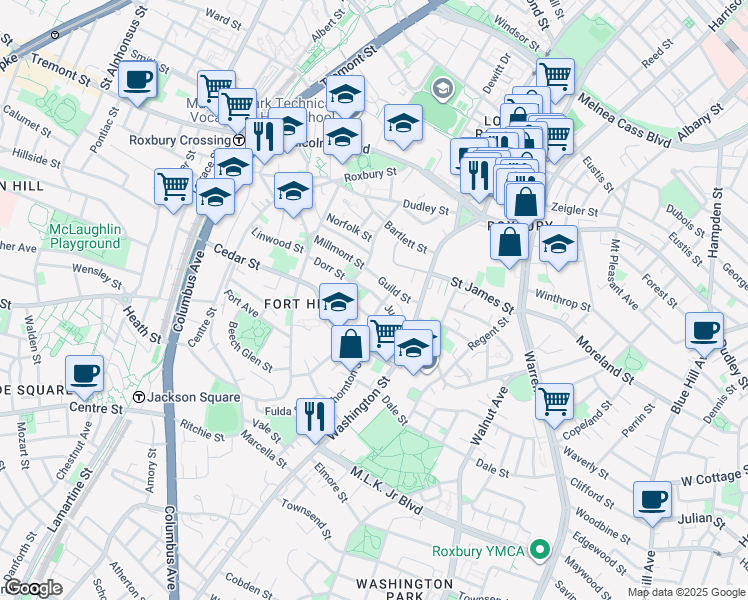 map of restaurants, bars, coffee shops, grocery stores, and more near in 