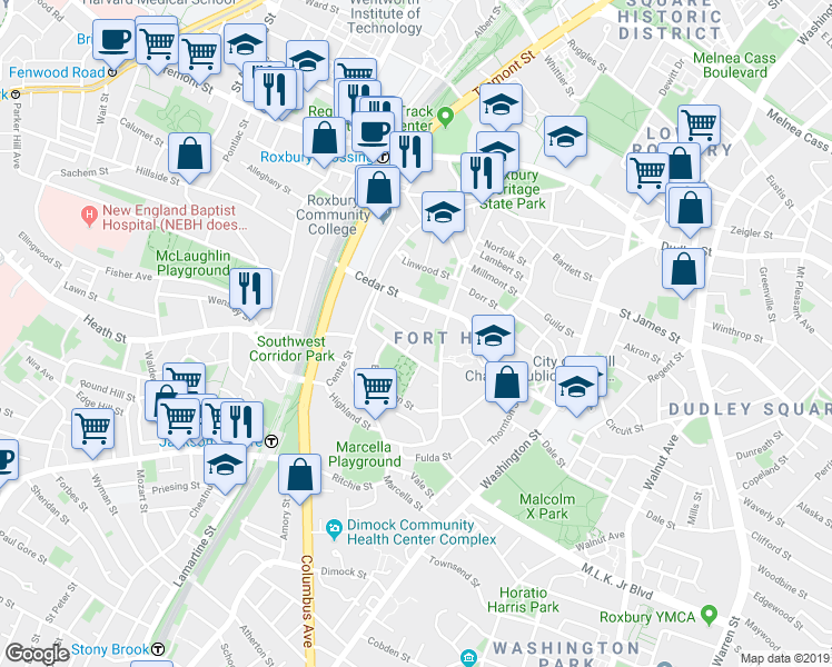 map of restaurants, bars, coffee shops, grocery stores, and more near 122 Cedar Street in Boston