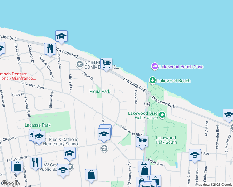 map of restaurants, bars, coffee shops, grocery stores, and more near 196 Shannon Place in Tecumseh