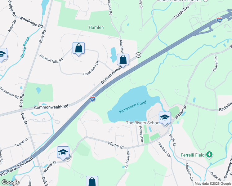 map of restaurants, bars, coffee shops, grocery stores, and more near 22 Indian Rock Road in Wayland