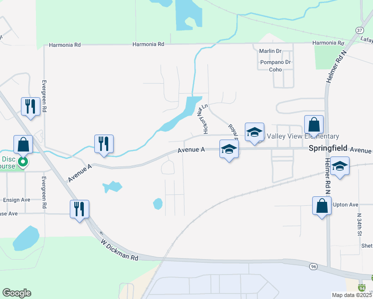 map of restaurants, bars, coffee shops, grocery stores, and more near 1217 Westlake Woods Drive in Springfield