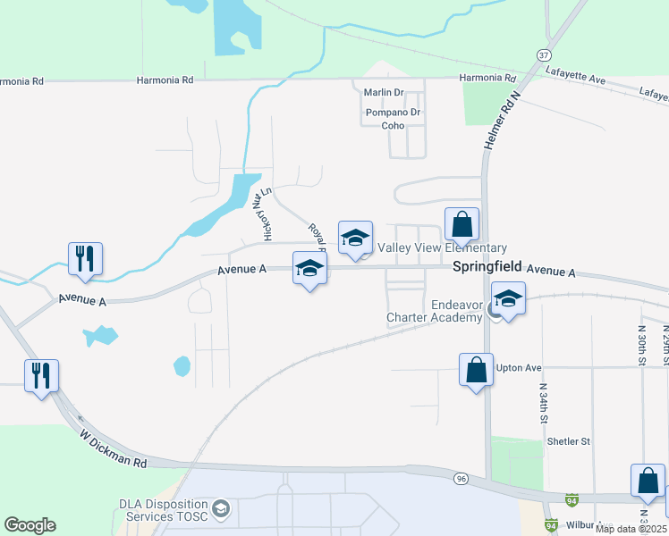 map of restaurants, bars, coffee shops, grocery stores, and more near 1023 Avenue A in Battle Creek
