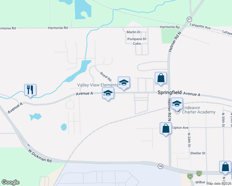 map of restaurants, bars, coffee shops, grocery stores, and more near 1010 Avenue A in Springfield
