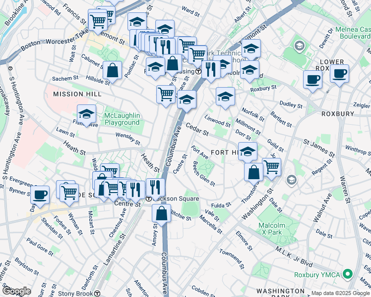 map of restaurants, bars, coffee shops, grocery stores, and more near in Boston