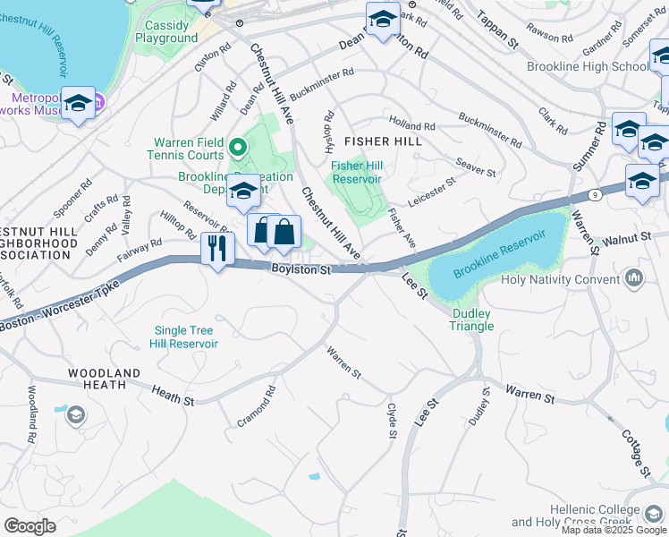 map of restaurants, bars, coffee shops, grocery stores, and more near 7 Eliot Street in Brookline