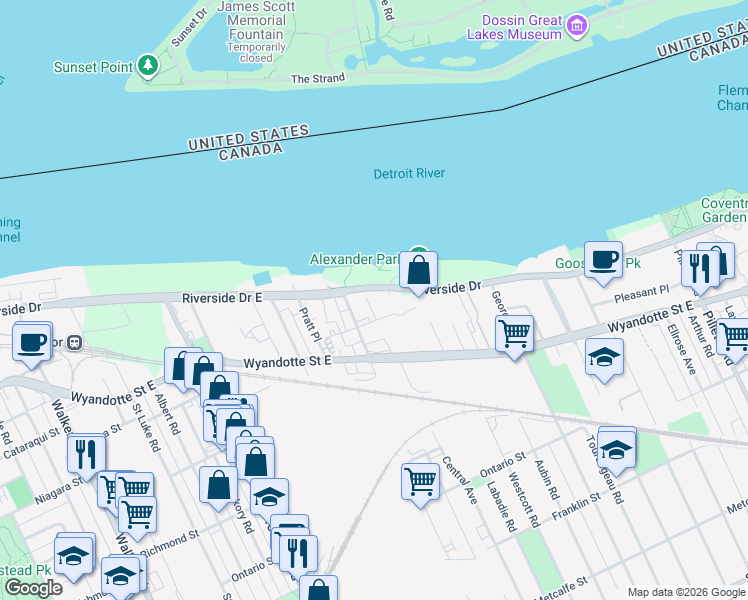 map of restaurants, bars, coffee shops, grocery stores, and more near 230 Strabane Avenue in Windsor