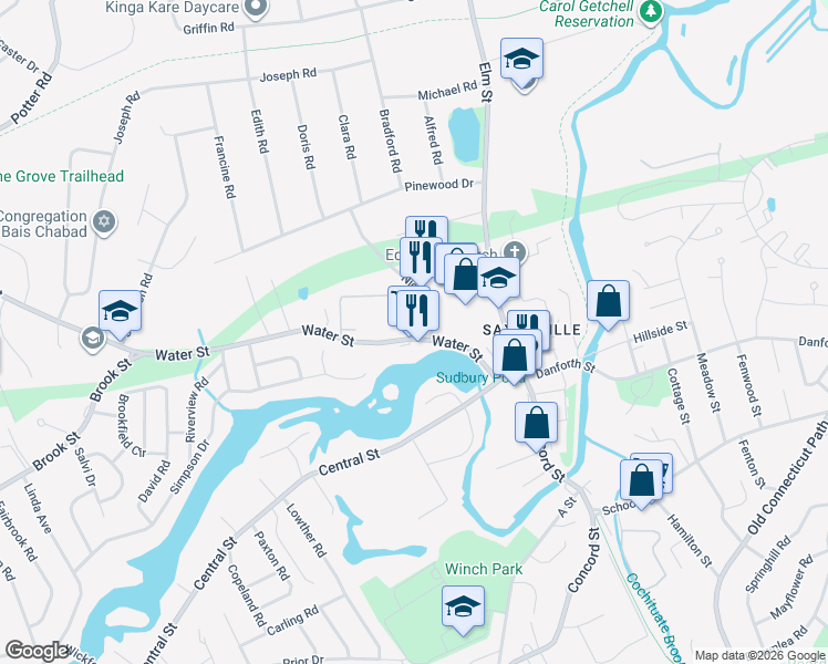 map of restaurants, bars, coffee shops, grocery stores, and more near 4 Park Avenue in Framingham