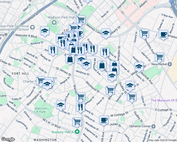 map of restaurants, bars, coffee shops, grocery stores, and more near 24 Greenville Street in Boston