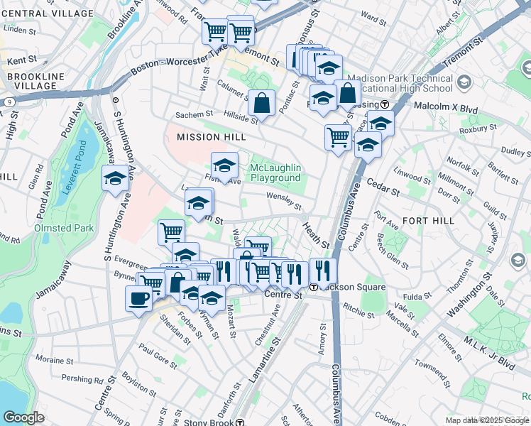 map of restaurants, bars, coffee shops, grocery stores, and more near 14 Bickford Avenue in Boston