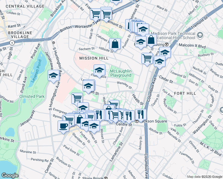 map of restaurants, bars, coffee shops, grocery stores, and more near 14 Bickford Avenue in Boston