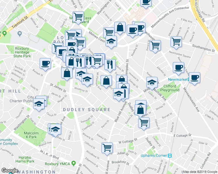 map of restaurants, bars, coffee shops, grocery stores, and more near 40 Forest Street in Boston