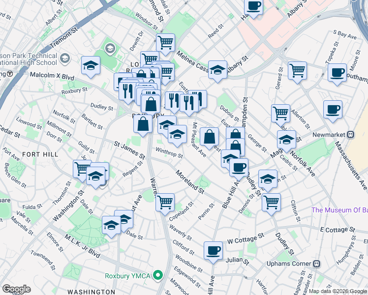 map of restaurants, bars, coffee shops, grocery stores, and more near 24 Greenville Street in Boston