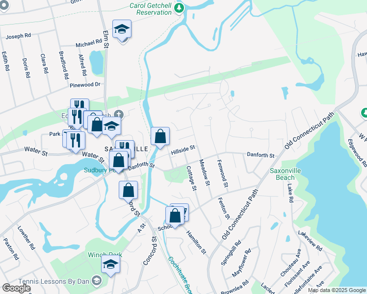map of restaurants, bars, coffee shops, grocery stores, and more near 2 Aleda Street in Framingham