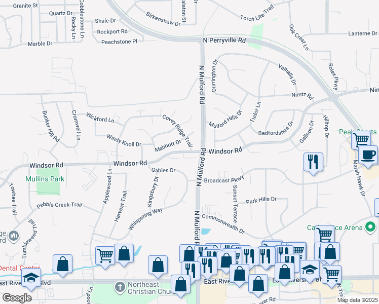 map of restaurants, bars, coffee shops, grocery stores, and more near 5893 Mabbott Drive in Loves Park