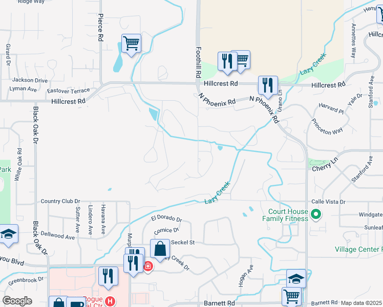map of restaurants, bars, coffee shops, grocery stores, and more near 83 South Foothill Road in Medford