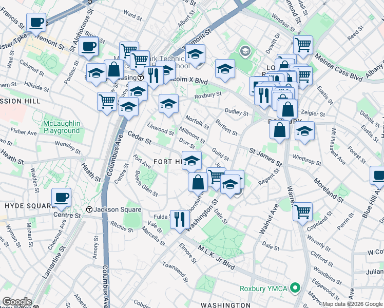 map of restaurants, bars, coffee shops, grocery stores, and more near 37-39 Dorr Street in Boston