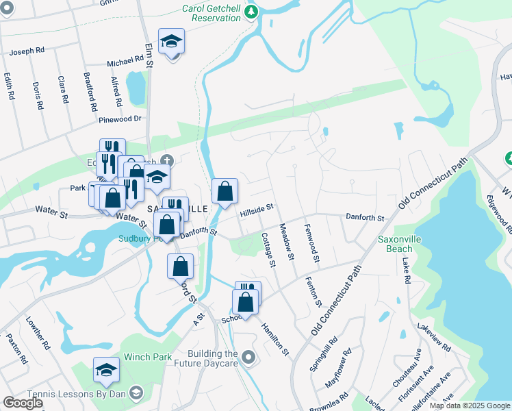 map of restaurants, bars, coffee shops, grocery stores, and more near 2 Aleda Street in Framingham
