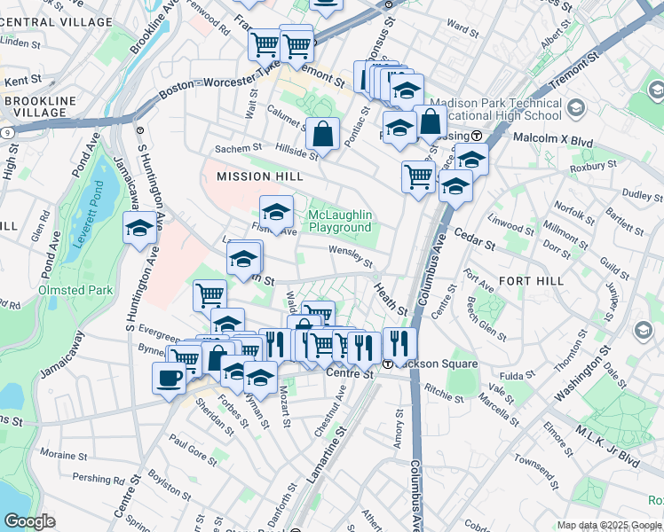 map of restaurants, bars, coffee shops, grocery stores, and more near 14 Bickford Avenue in Boston