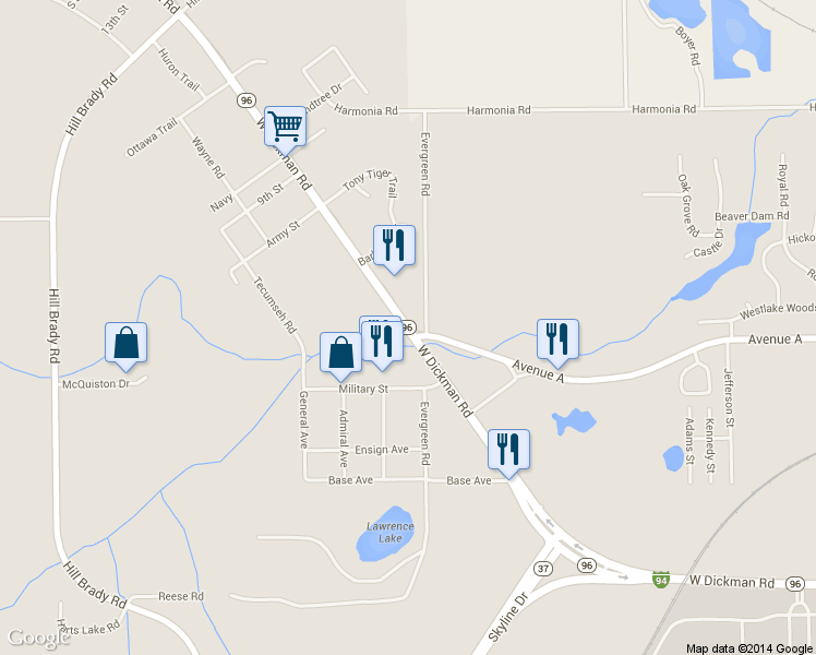 map of restaurants, bars, coffee shops, grocery stores, and more near 4150 West Dickman Road in Springfield