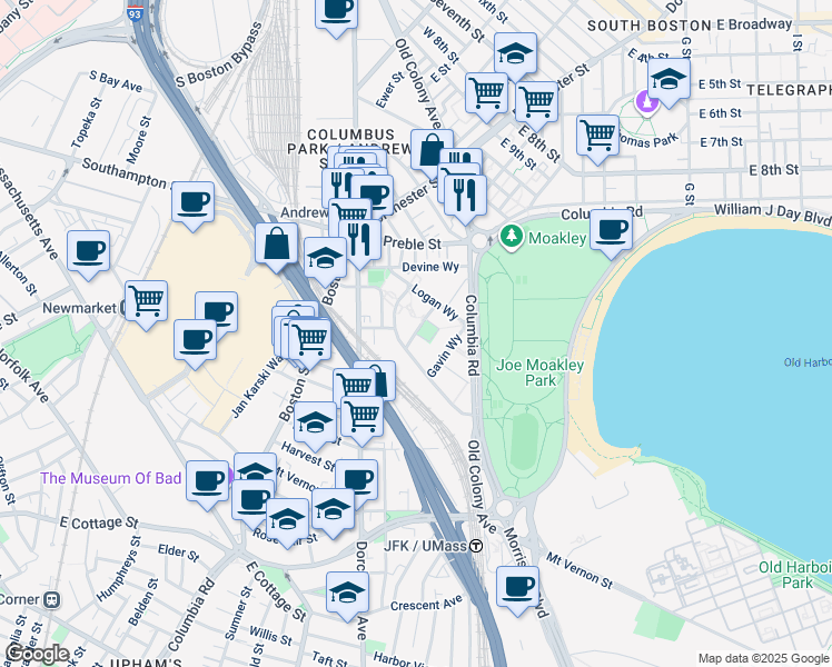 map of restaurants, bars, coffee shops, grocery stores, and more near 6 Sterling Square in Boston