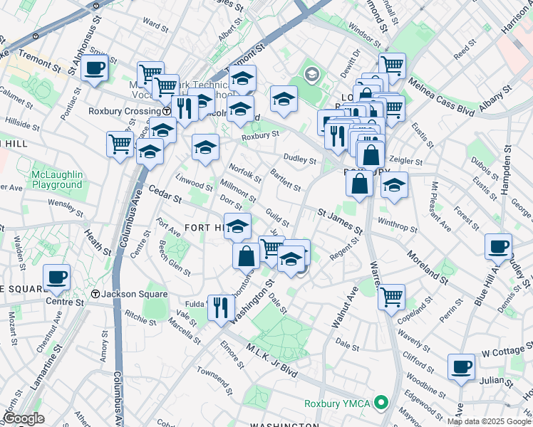 map of restaurants, bars, coffee shops, grocery stores, and more near in 