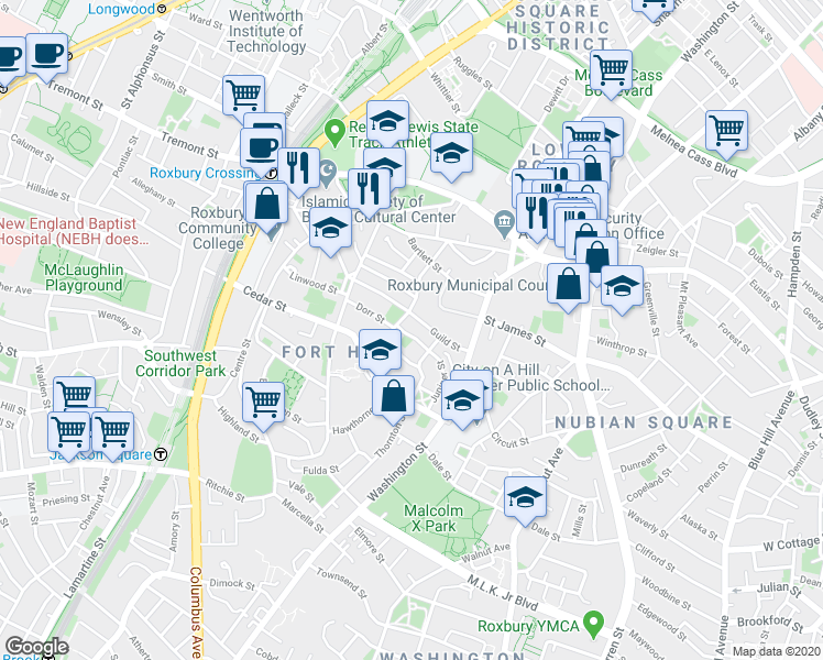 map of restaurants, bars, coffee shops, grocery stores, and more near in 