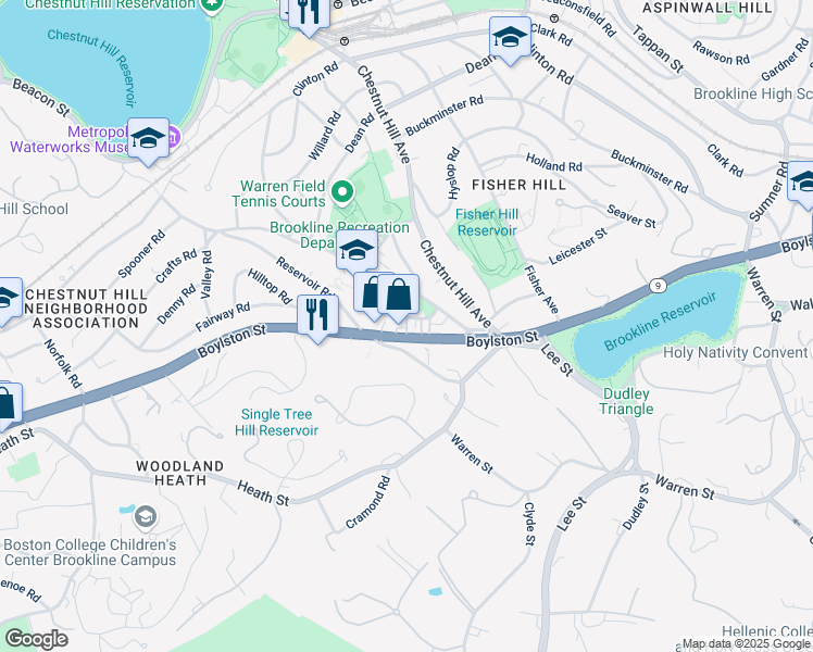 map of restaurants, bars, coffee shops, grocery stores, and more near 36 Eliot Crescent in Brookline