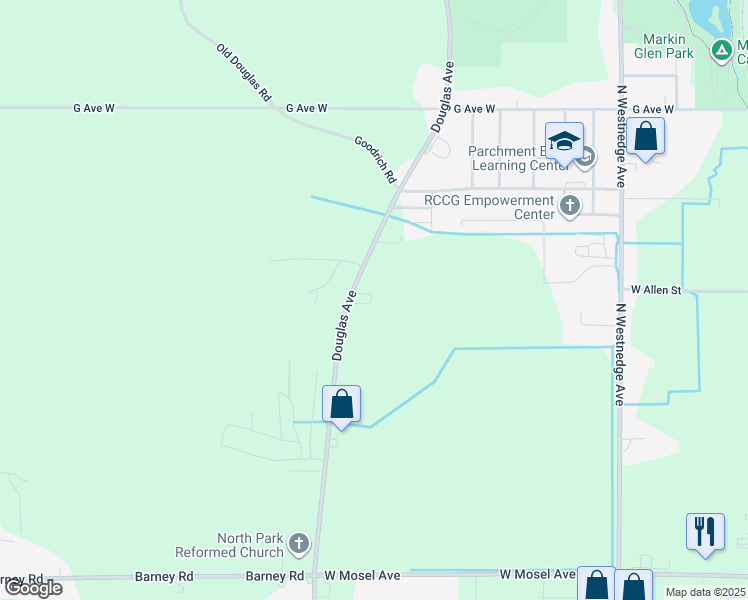 map of restaurants, bars, coffee shops, grocery stores, and more near 3630 Douglas Avenue in Kalamazoo