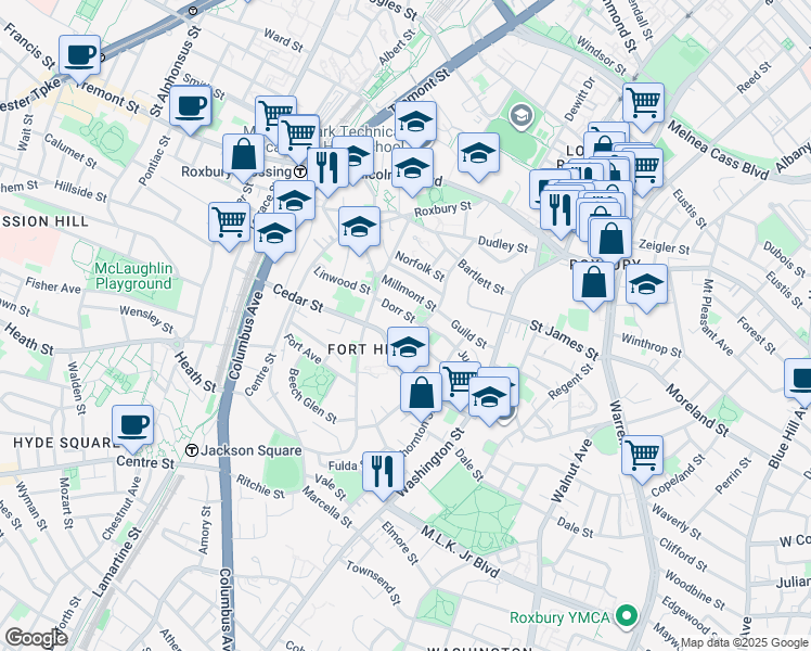 map of restaurants, bars, coffee shops, grocery stores, and more near 37-39 Dorr Street in Boston