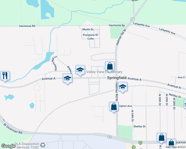 map of restaurants, bars, coffee shops, grocery stores, and more near 104 Sundown Street in Springfield
