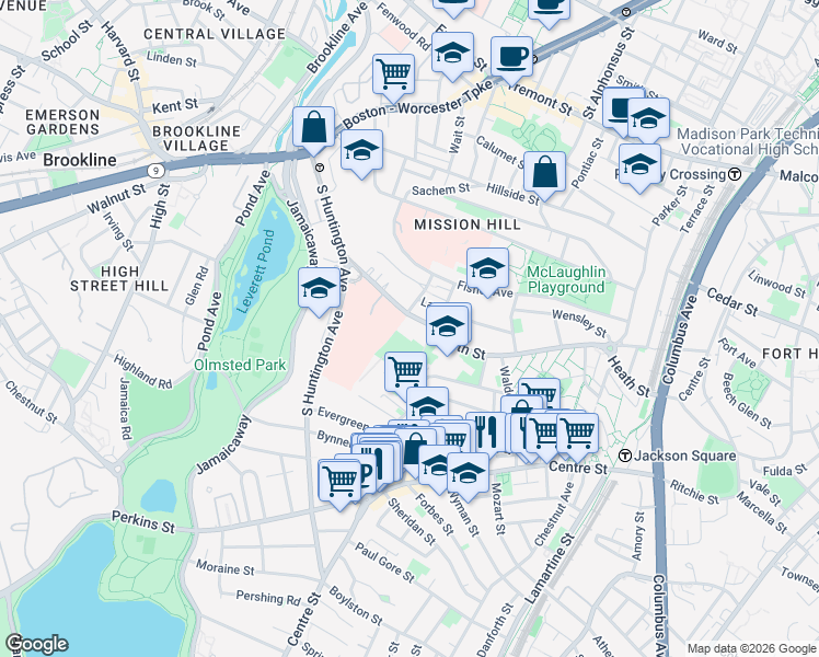 map of restaurants, bars, coffee shops, grocery stores, and more near 240 Heath Street in Boston